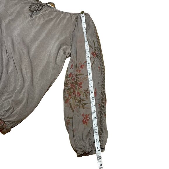 NWT AMBRA Made In Italy Silk Top Long Sleeve Floral Lace Gray Fango Womens Large - Picture 12 of 13